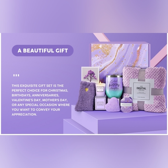 8PCS Relaxing Spa Care Package with Luxury Flannel Blanket [Lavender Scent] - Picture 3 of 3
